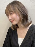 グレーベージュ_レイヤーロング_インナーカラーイヤリングカラー