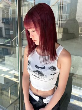 ヲタク 渋谷 代官山 恵比寿(wotaku.) レッドカラー赤髪ボルドーワインレッド暖色カラーダブルカラー