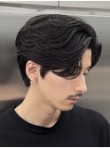 センターパート毛流れニュアンスパーマガイルヘアコンマヘア黒髪