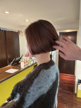 ヘアースペースブルーム プリュス 石橋店(HAIR SPACE BLOOM plus) 石橋/首が綺麗に見えるボブ/ショート/ピンクブラウン/白髪染め