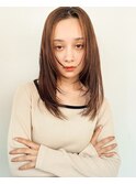 小顔レイヤーミディアム顔まわりレイヤーカットオレンジベージュ