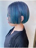 【morio原宿】ブリーチ　デザインカラー　ブルー　ショート