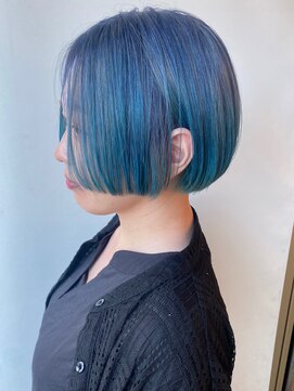 モリオフロムロンドン 原宿本店(morio from London) 【morio原宿】ブリーチ　デザインカラー　ブルー　ショート