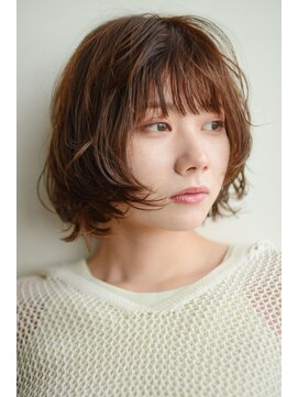 ベター(better) 丸み顔周りレイヤーボブパーマブラウンベージュ