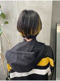 イエロー　インナーカラー　黄色　デザインカラー　ショート