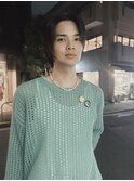 =メンズボブ/フェザーパーマ／MEN’S HAIR/ブルーブラック