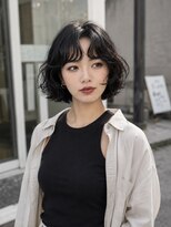 ノラ シブヤ(NORA)&nbsp;小顔ミディアムパーマミディアムデジタルパーマボブパーマ前髪