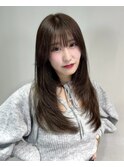 エアリーロング似合わせカットフルバング艶髪アッシュベージュ