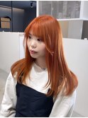 オレンジヘアー×デザインカット