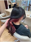 インナーカラー×ベリーピンク/黒髪ロング/ポイントカラー/小顔