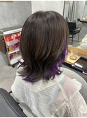 外ハネくびれボブ　インナーパープル