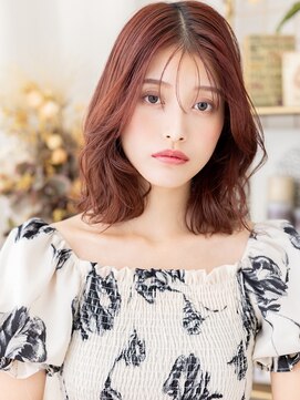 カバーヘア イヴ 戸頭店(COVER HAIR EVE) 大人ひし形ゆるふわミディアム艶感バーガンディa20代30代40代