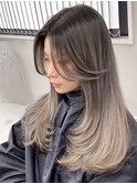 海外ヘアーハッシュカットレイヤーカットグレージュブリーチ無し