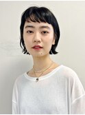 ニュアンスパーマの黒髪外ハネボブ/ショートボブ/ボブヘア