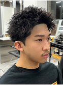 アップバング短髪ツイストスパイラルブリーチパーマツイスパ