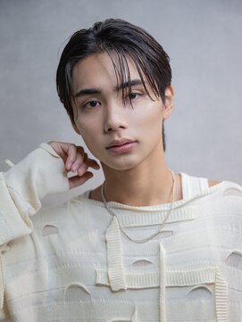 シティ(CITY) フェザーパーマブルーブラックショートセンターパートガイルヘア