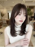 ミディアムレイヤー顔周りカットハッシュカットワンホンレイヤー