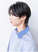 ニュアンスパーマセンターパートウルフハイライトメンズカット