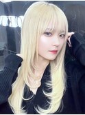 ホワイトブロンドエクステ/レイヤーカット/ミディアムストレート