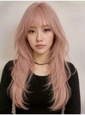 レイヤーカット　ピンクホワイト