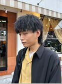 メンズマッシュウルフ波巻きツイストスパイラルパーマ眉毛カット