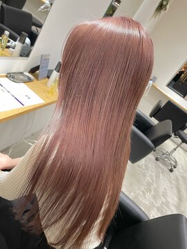 リノショアーズ 元町店(RINOSHORES) ストレートロングピンクベージュブロンドブリーチカラーローズ