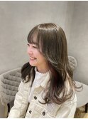 カーキベージュ 顔周りレイヤー インナーピンク