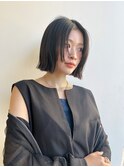 大人ミニボブ切りっぱなしボブフェイスレイヤー暗髪K20250302
