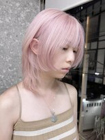 サンク 原宿 表参道(cinq) ブリーチカラーミディアムレイヤーホワイトピンクベージュボブ