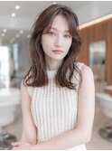 大人かわいい前髪セシルカットココアブラウンフリンジウェーブ