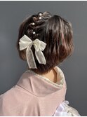着物　ショート　ヘア　編み込み　推し活　ヘアメ　大阪