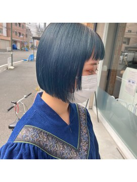 パーミル ヨコハマ(permille Yokohama) ディープグリーンボブブリーチカラーインナーカラーダブルカラー