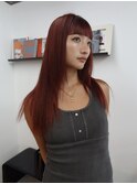 縮毛矯正/ブリーチなし赤髪