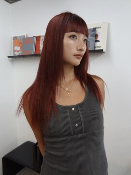 ヌーヴ(Nu:v) 縮毛矯正/ブリーチなし赤髪