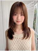 小顔 前髪 レイヤーカット ミルクブラウン ワンホンレイヤー "