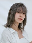 三軒茶屋_レディース_セミロング_アッシュ_グレー_ハイトーン_