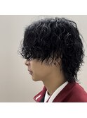 マッシュウルフセンターパート×波巻きスパイラル/メンズパーマ