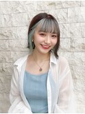 韓国ボブ　タッセルカット　インナーカラー　ブルー　グレージュ