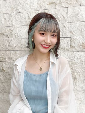 ハピネス 梅田茶屋町店(HAPPINESS) 韓国ボブ　タッセルカット　インナーカラー　ブルー　グレージュ