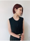 ブリーチなしレッドカラーミニボブ