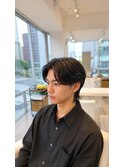 柔らカールストレート × ナチュラルセンターパート