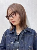 結べるボブ ロブ 顔まわりレイヤー 外はね ベージュブラウン