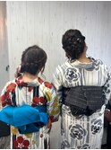 ヘアセット華やかアップ浴衣ナチュラルモテ愛され黒髪暗髪
