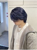 ネイビーブルー ブリーチ ダブルカラー センターパート