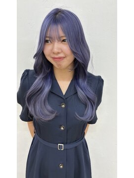 ポイントファイブバイソレイユ 小松店.5 by SOLEIL) ロング韓国風くびれ巻きヘアブリーチブルー