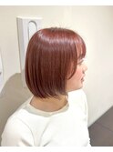 レッドブラウン×丸みボブ