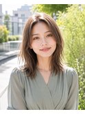 ベージュブラウン×外はねミディ×小顔