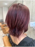 大人可愛いショートウルフワインレッド×レイヤーミディアム