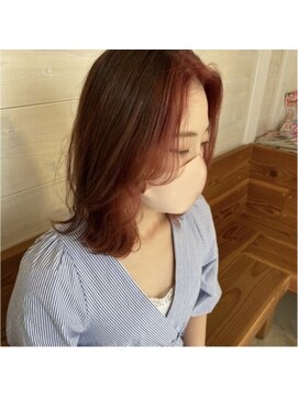 リシェオブヘアー(riche of hair) ピンクベージュ x韓国風レイヤーstyle ミストバング