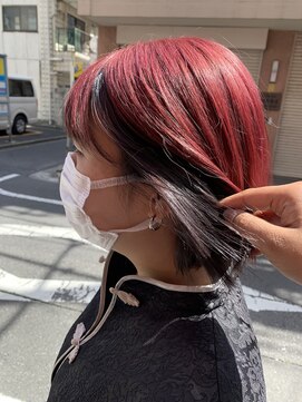 インデックスヘアーユー 錦糸町店(in'dex hair - U) ワインレッド×ブラックボブ[錦糸町/錦糸町ブリーチ]